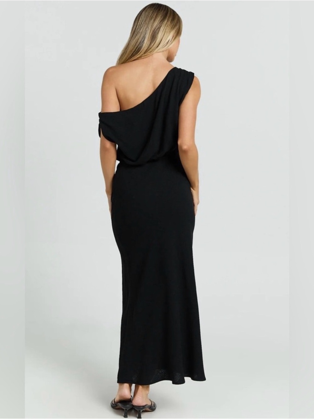 Showpo Black One-Shoulder Linen Maxi Dress - Picture 3 of 8